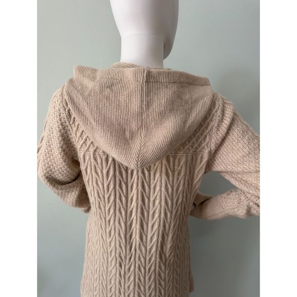 Telluride Clothing Co. Cable Knit Cream Cardigan Hooded Sweater size Large - Picture 7 of 10